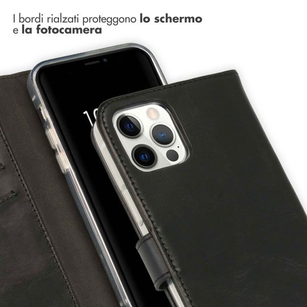 Selencia Cover a libro in vera pelle Apple iPhone 12 (Pro) - Nero
