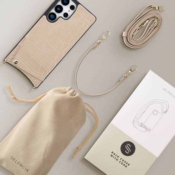 Selencia Cover per telefono Nova Croco con cordino e portacarte Samsung Galaxy S25 Ultra - Beige
