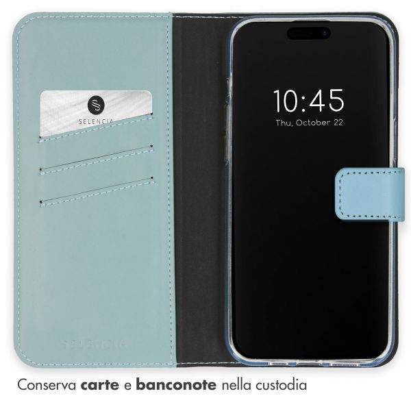 Selencia Cover a libro in vera pelle Apple iPhone 15 Pro - Air Blue