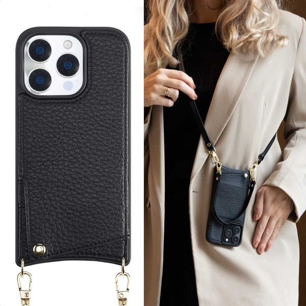 Selencia Cover per telefono Nova con cordino e portacarte Apple iPhone 16 Pro - Nero