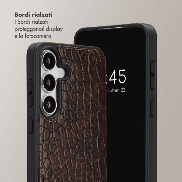 Selencia Cover per telefono Nova Croco con cordino e portacarte Samsung Galaxy S25 FE - Choco Brown