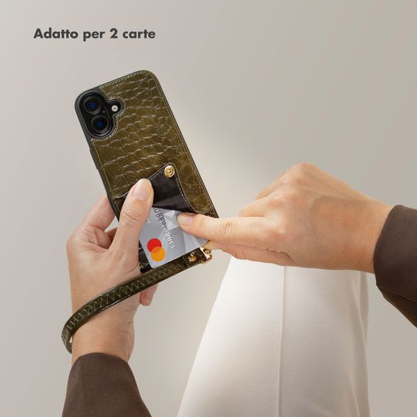 Selencia Cover per telefono Nova Croco con cordino e portacarte Apple iPhone 14 / 13 - Dark Olive