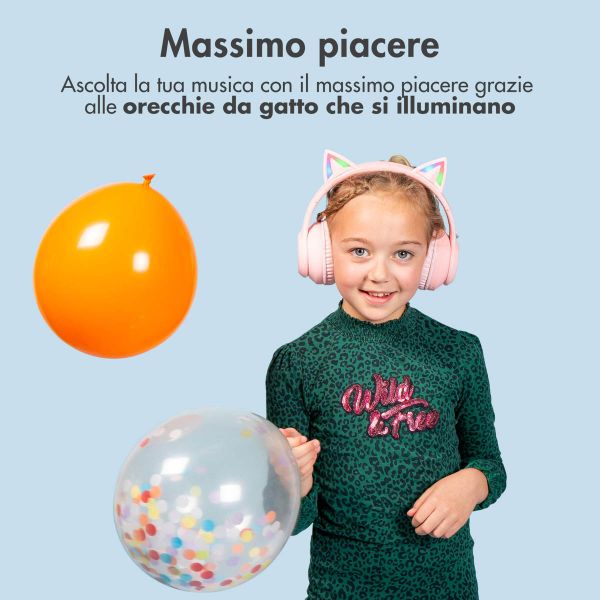 imoshion Cuffie wireless per bambini LED Light Cat Ear - Limitatore di Decibel - Con cavo AUX - Rosa
