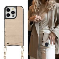 Selencia Cover per telefono Nova Croco con cordino e portacarte Apple iPhone 15 Pro - Beige