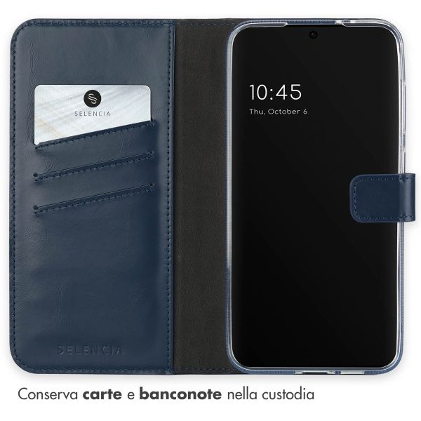 Selencia Cover a libro in vera pelle Samsung Galaxy S24 FE - Blu