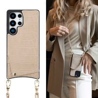 Selencia Cover per telefono Nova Croco con cordino e portacarte Samsung Galaxy S25 Ultra - Beige
