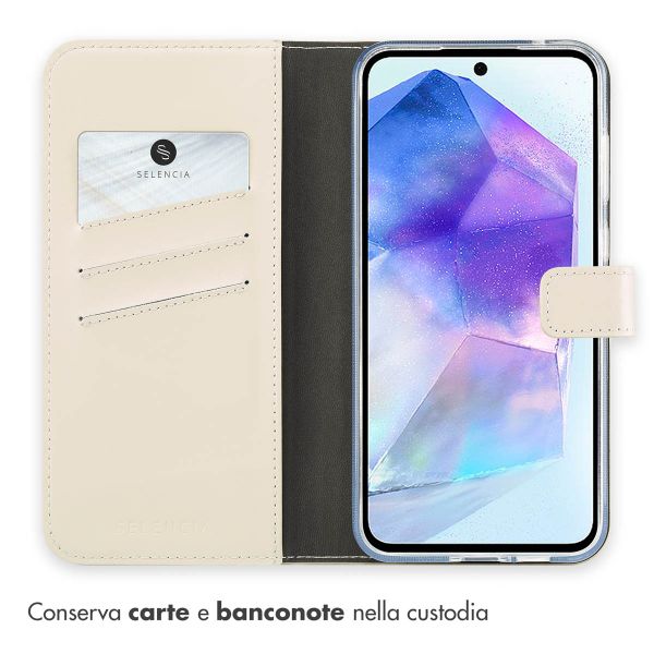 Selencia Cover a libro in vera pelle Samsung Galaxy A55 - Greige