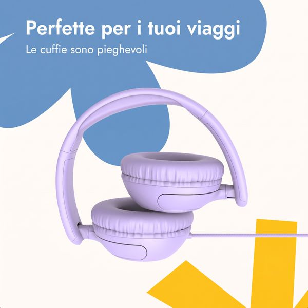 imoshion Cuffie per bambini con filo - cavo AUX - limitatore di decibel - Lavender Lilac