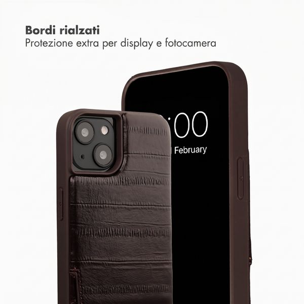 Selencia Nova cover posteriore in vera pelle con portacarte Apple iPhone 14 / 13 - Dark Chocolate