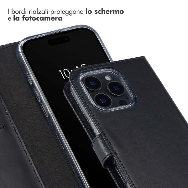 Selencia Cover a libro in vera pelle Apple iPhone 16 Pro Max - Nero