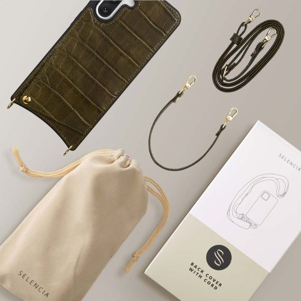 Selencia Cover per telefono Nova Croco con cordino e portacarte Samsung Galaxy A36 - Dark Olive
