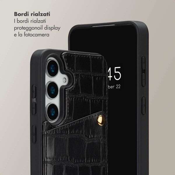 Selencia Cover per telefono Nova Croco con cordino e portacarte Samsung Galaxy S25 / S24 - Nero