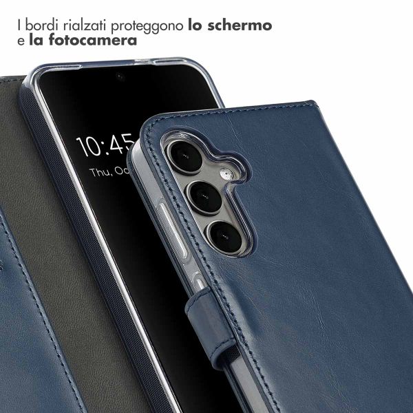 Selencia Cover a libro in vera pelle Samsung Galaxy S25 - Blu