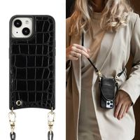 Selencia Cover per telefono Nova Croco con cordino e portacarte Apple iPhone 15 - Nero