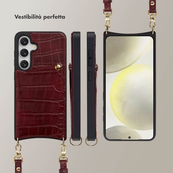 Selencia Cover per telefono Nova Croco con cordino e portacarte Samsung Galaxy S25 / S24 - Burgundy