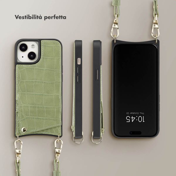 Selencia Cover per telefono Nova Croco con cordino e portacarte Apple iPhone 15 - Sage Green