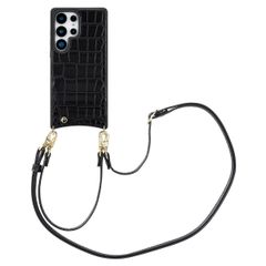 Selencia Cover per telefono Nova Croco con cordino e portacarte Samsung Galaxy S25 Ultra - Nero