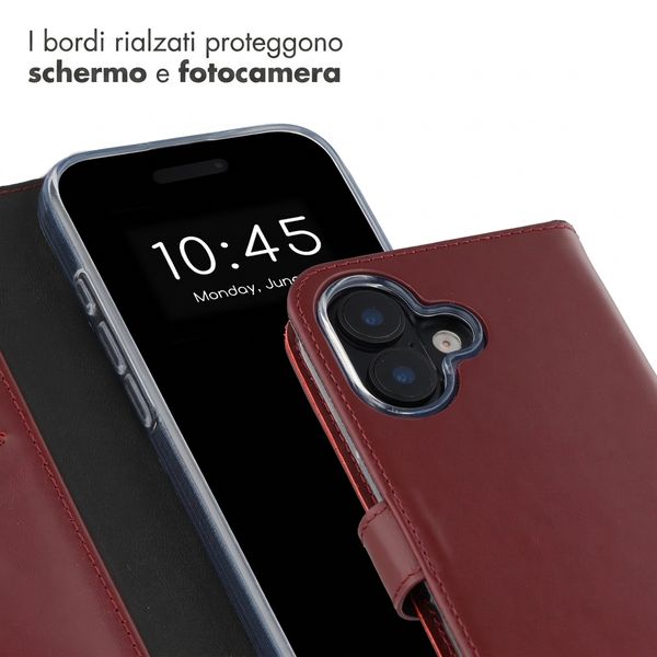 Selencia Cover a libro in vera pelle Apple iPhone 16 - Burgundy