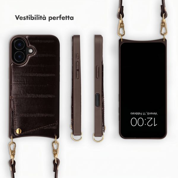 Selencia Nova cover posteriore in vera pelle con portacarte Apple iPhone 16 - Dark Chocolate