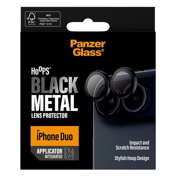 PanzerGlass Hoops Optic Rings Protezione fotocamera Apple iPhone Duo - Nero