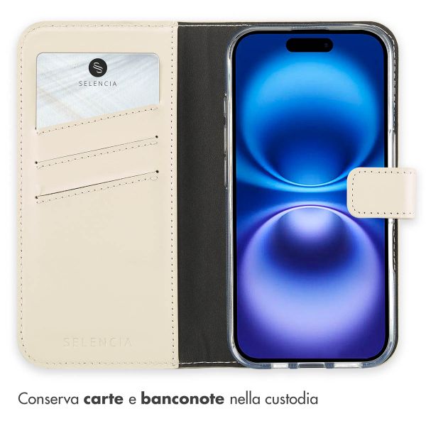 Selencia Cover a libro in vera pelle Apple iPhone 16 - Greige