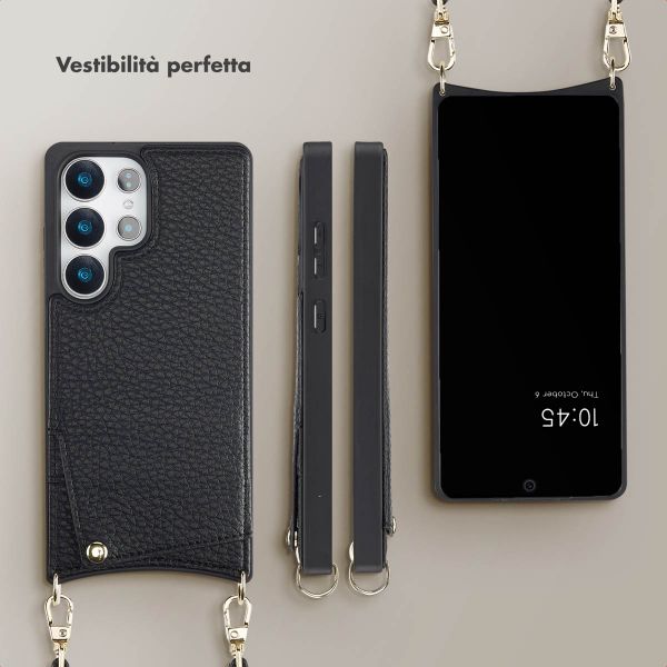 Selencia Cover per telefono Nova con cordino e portacarte Samsung Galaxy S25 Ultra - Nero