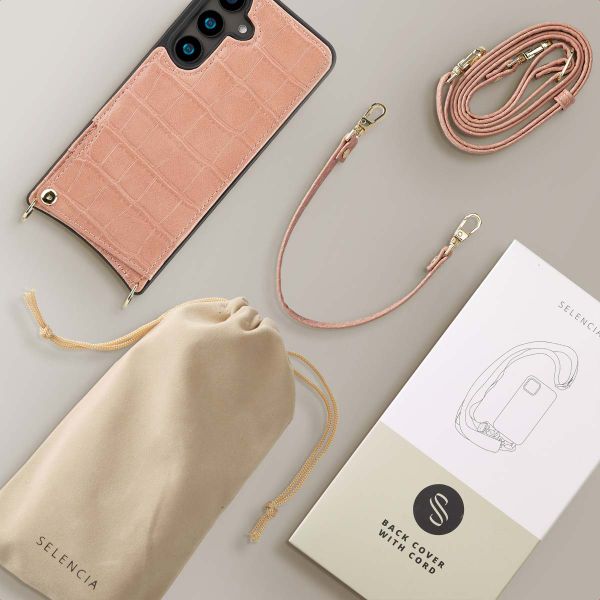 Selencia Cover per telefono Nova Croco con cordino e portacarte Samsung Galaxy S24 - Old Pink