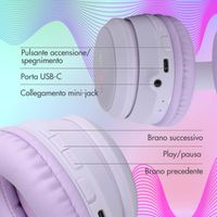 imoshion Cuffie wireless per bambini con LED Light - Limitatore di decibel - Con cavo AUX - Lavender Lilac