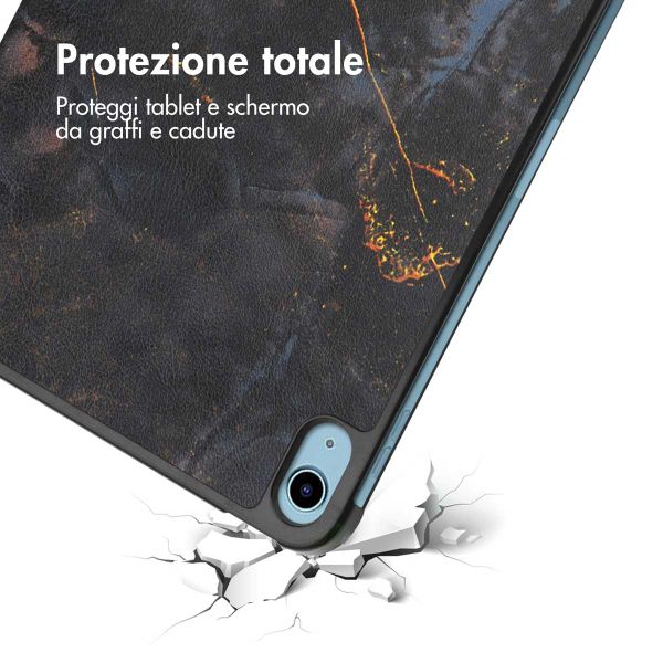 imoshion Cover Trifold Design Apple iPad 11 (2025) 11 pollici A16 / iPad 10 (2022) 10.9 pollici - Black Marble