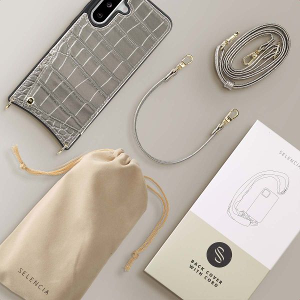 Selencia Cover per telefono Nova Croco con cordino e portacarte Samsung Galaxy A36 / A56 - Argento