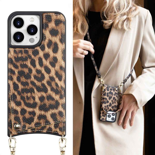 Selencia Cover per telefono Nova con cordino e portacarte Apple iPhone 15 Pro Max - Leopard