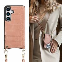 Selencia Cover per telefono Nova Croco con cordino e portacarte Samsung Galaxy S25 - Old Pink