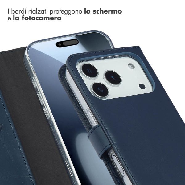 Selencia Cover a libro in vera pelle Apple iPhone 17 Pro - Blu