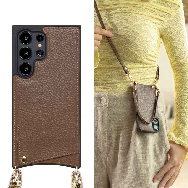 Selencia Cover per telefono Nova con cordino e portacarte Samsung Galaxy S24 Ultra - Mocha Brown