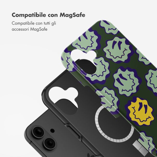 Selencia Cover posteriore Vivid con MagSafe Apple iPhone 16 - Wavy Smiley Green