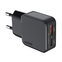 Accezz Caricabatterie GaN Ultra Slim - USB-C + USB-A - 30 W - Nero