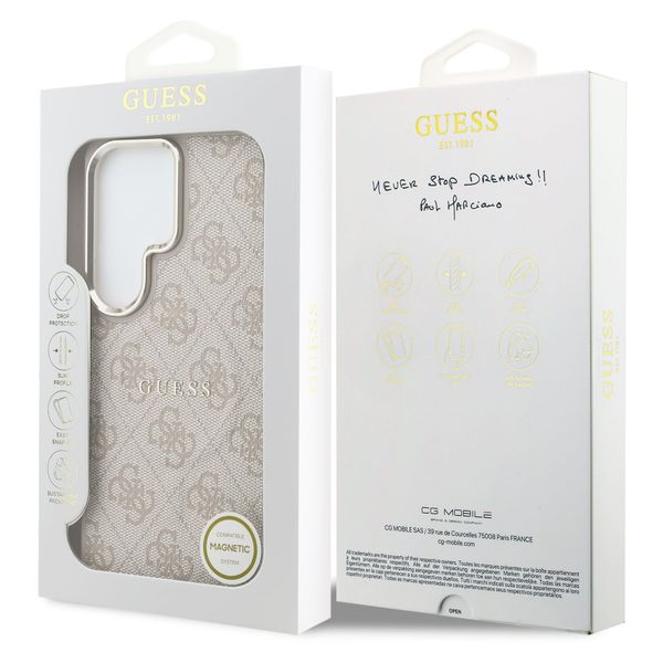 Guess Cover Posteriore 4G Leather con MagSafe Samsung Galaxy S26 Ultra - Gold Edge - Pink