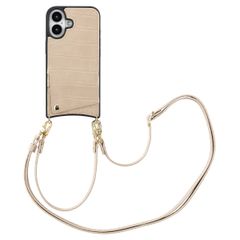 Selencia Cover per telefono Nova Croco con cordino e portacarte Apple iPhone 16 - Beige