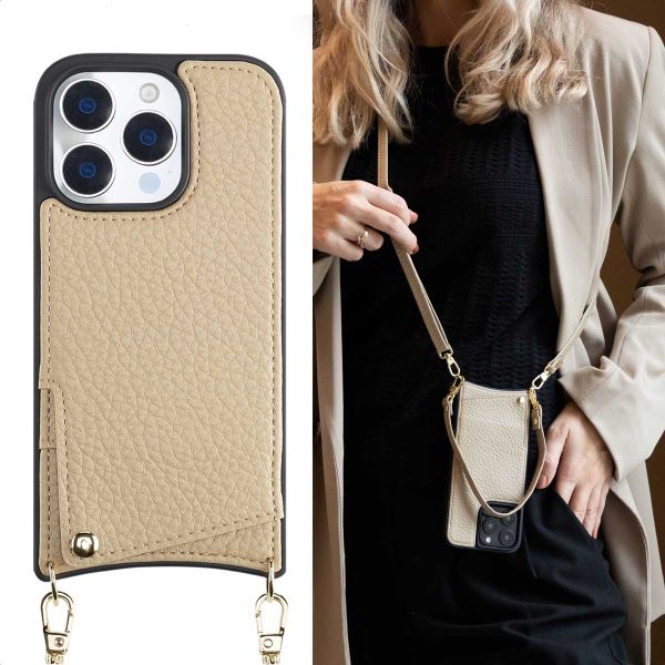 Selencia Cover per telefono Nova con cordino e portacarte Apple iPhone 16 Pro - Beige