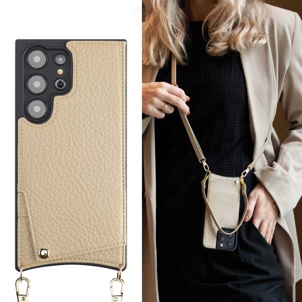 Selencia Cover per telefono Nova con cordino e portacarte Samsung Galaxy S24 Ultra - Beige
