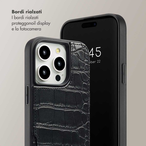 Selencia Cover per telefono Nova Croco con cordino e portacarte Apple iPhone 14 Pro - Nero