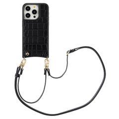 Selencia Cover per telefono Nova Croco con cordino e portacarte Apple iPhone 15 Pro - Nero