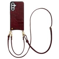 Selencia Cover per telefono Nova Croco con cordino e portacarte Samsung Galaxy A56 - Burgundy