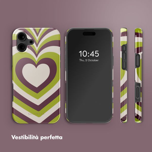 Selencia Cover posteriore Vivid con MagSafe Apple iPhone 16 - Double Hearts Plum Fern