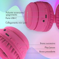 imoshion Cuffie wireless per bambini con LED Light - Limitatore di decibel - Con cavo AUX - Hot Pink