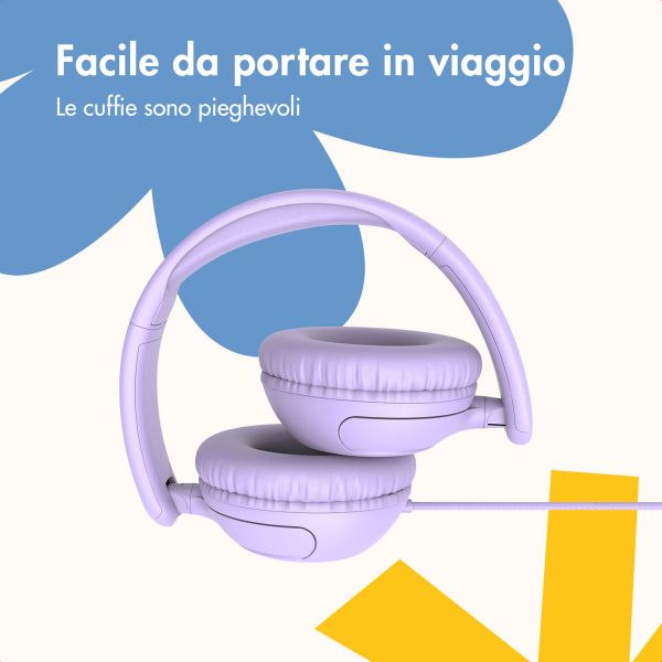 imoshion Cuffie per bambini con filo - cavo AUX - limitatore di decibel - Lavender Lilac