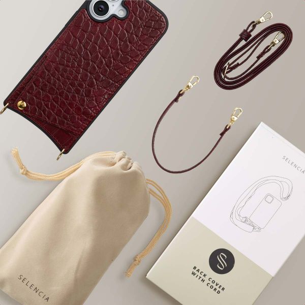 Selencia Cover per telefono Nova Croco con cordino e portacarte Apple iPhone 17 - Burgundy