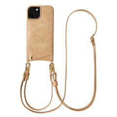 Selencia Cover per telefono Nova Croco con cordino e portacarte Apple iPhone 15 - Toasted Almond