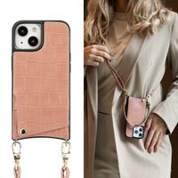 Selencia Cover per telefono Nova Croco con cordino e portacarte Apple iPhone 15 - Old Pink