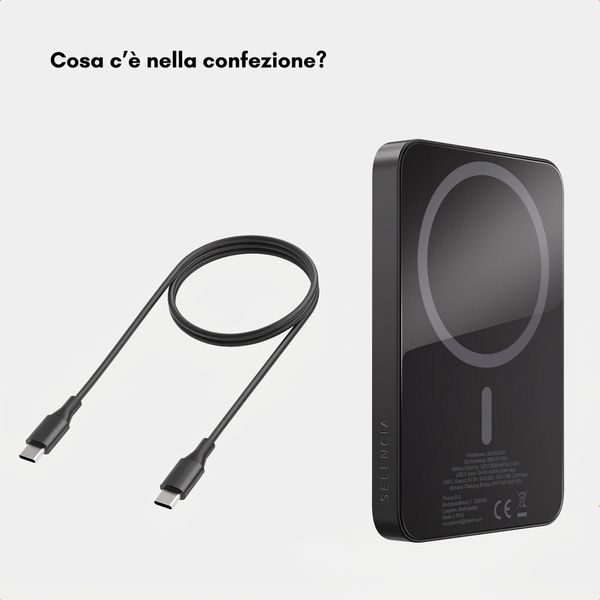 Selencia Vivid Powerbank 5.000 mAh - MagSafe e Qi - Nero / Vintage Peony